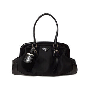 Prada Tessuto Leather Handbag features black Saffiano leather